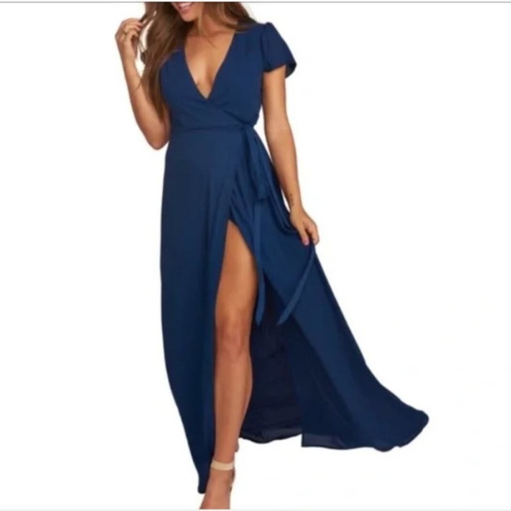 Flowy Navy Wrap Dress XS NEW Show Me Your Mumu‎ Noelle